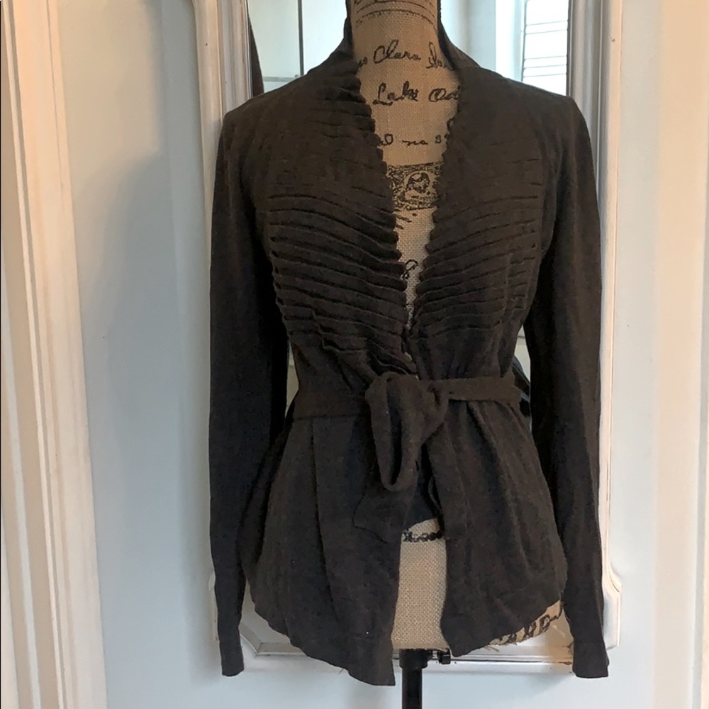 Kenneth Cole Accordion Collar Cinched Cardigan